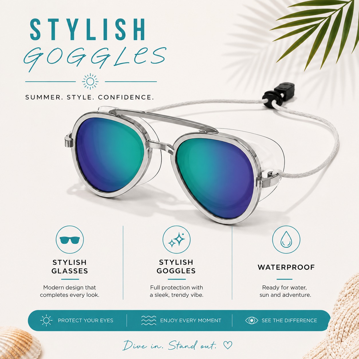 WaterLens Ocean Mirror goggles — stylish, waterproof, UV400
